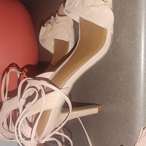 14th and Union kitten heels with ankle tie and tassel.